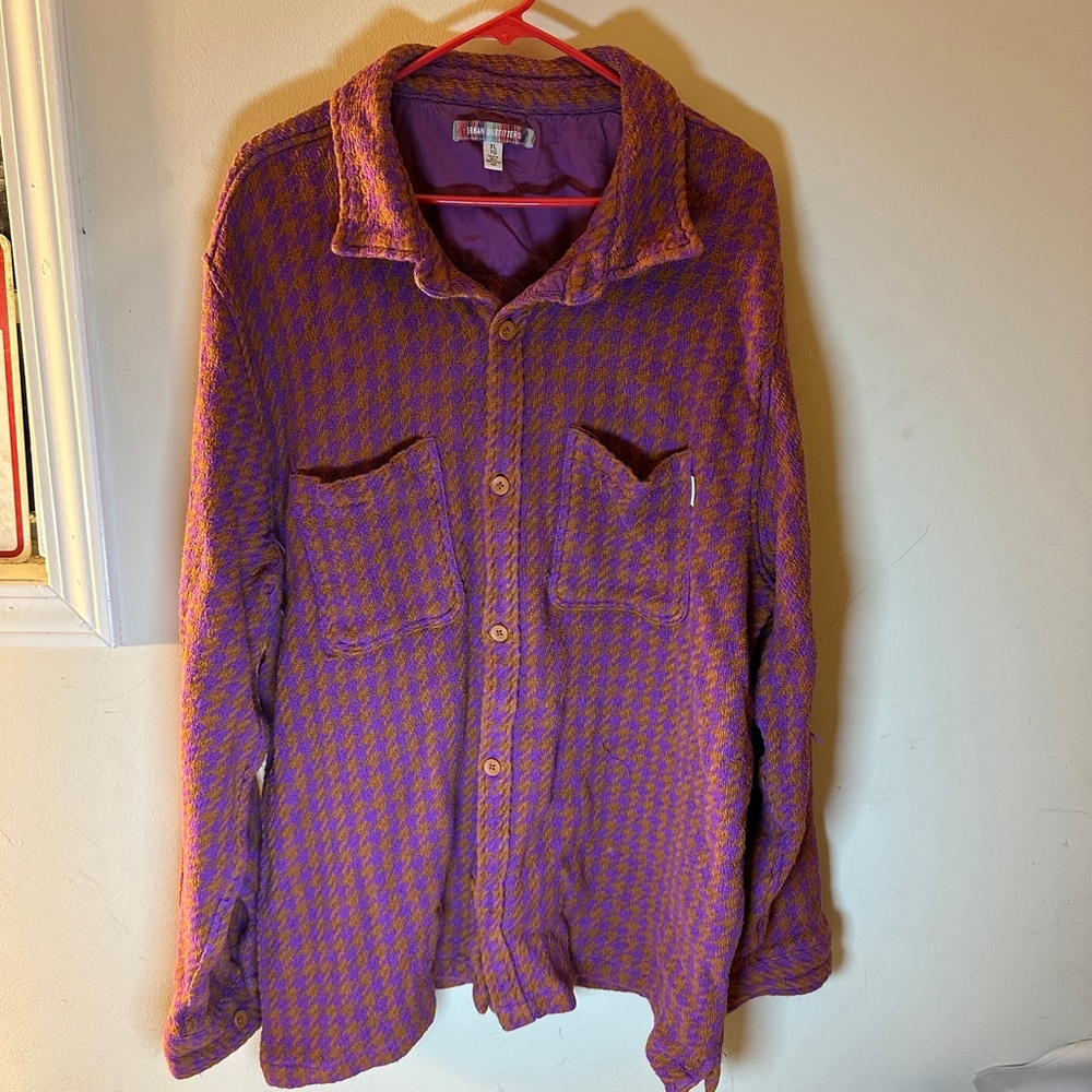 Men's Urban Outfitters Button Down Shirt XL Purple Brown